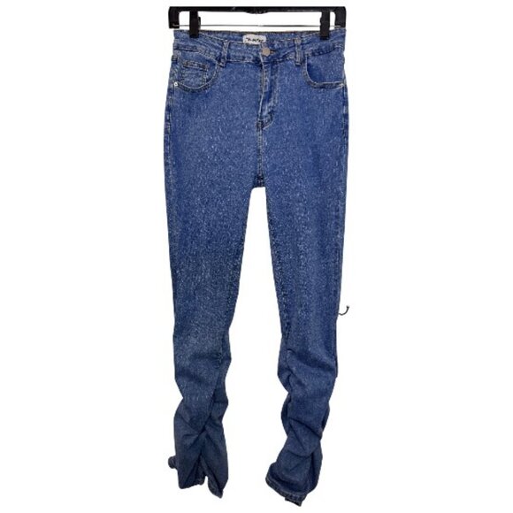 Astonishing Power denim wash garterized hem high rise skinny jeans size M - Picture 1 of 10